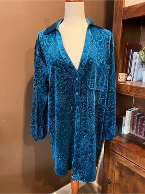 12th Tribe Teal Velvet Mini Dress